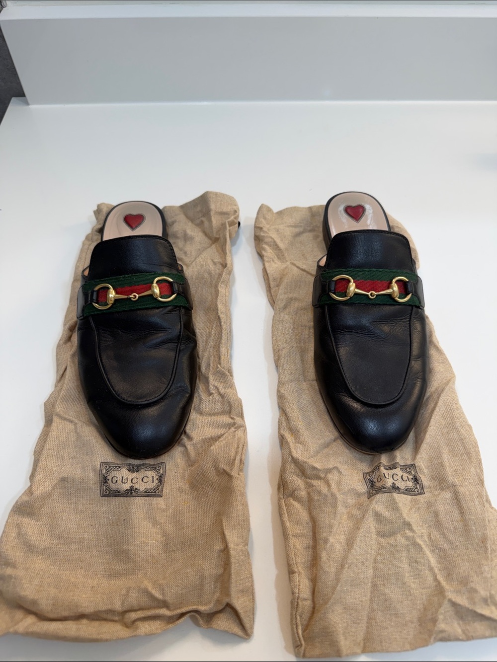 Gucci Black Leather Horsebit Backless Loafers with Green and Red Web